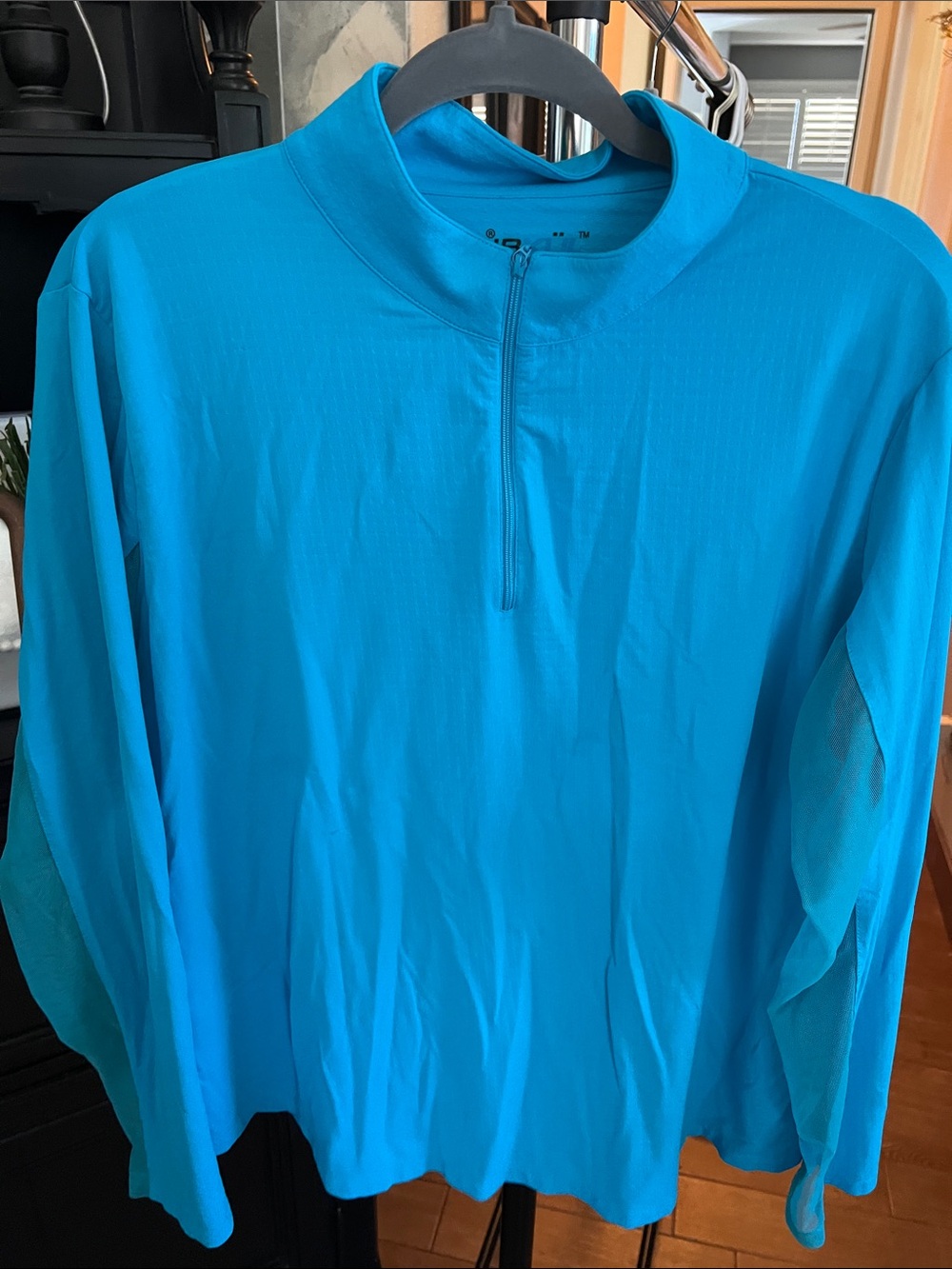 IBKUL Women's Bright Turquoise Half-Zip Long Sleeve Top